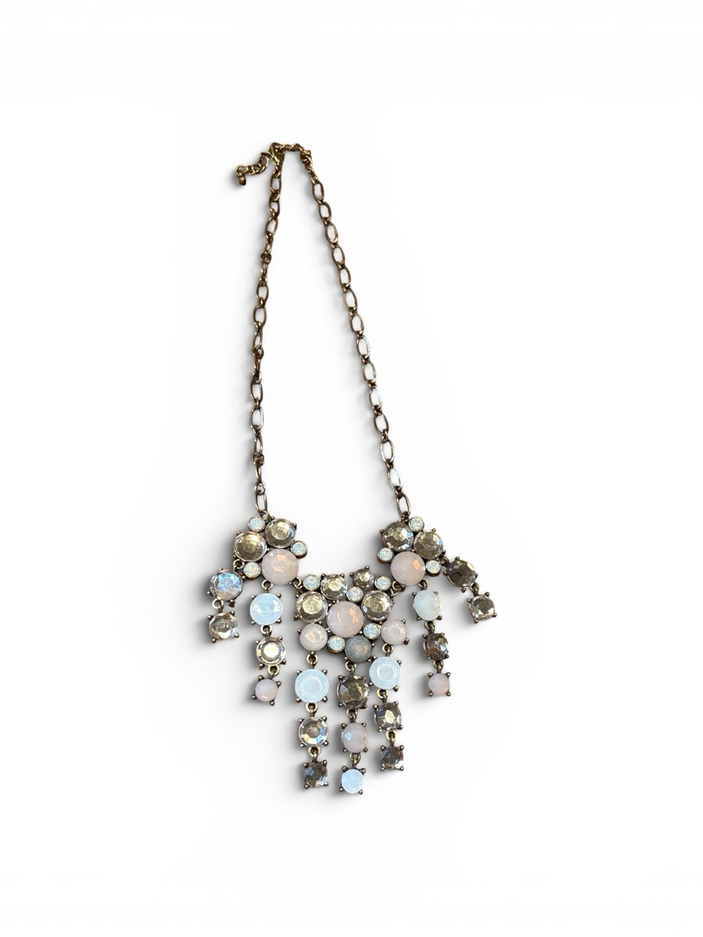 Statement Fringe Necklace with Opalescent and Pale Pink Stones